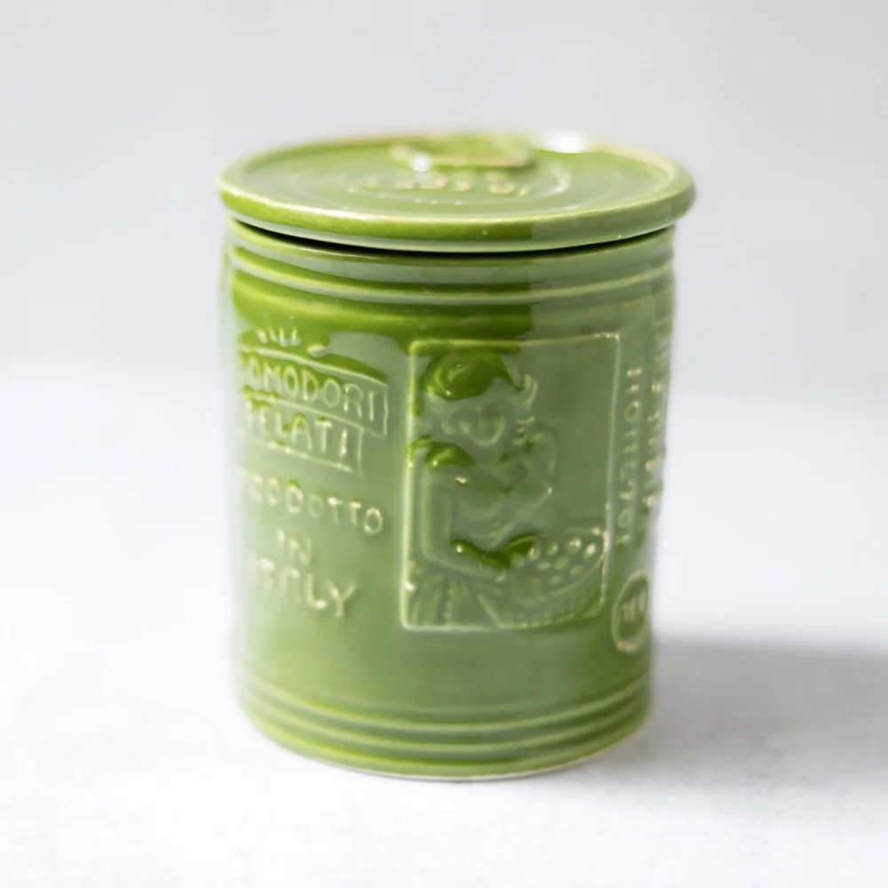 Sur La Table Green Artimino Tomato Pomodori Can Canister Lid Italy Pottery 3.5